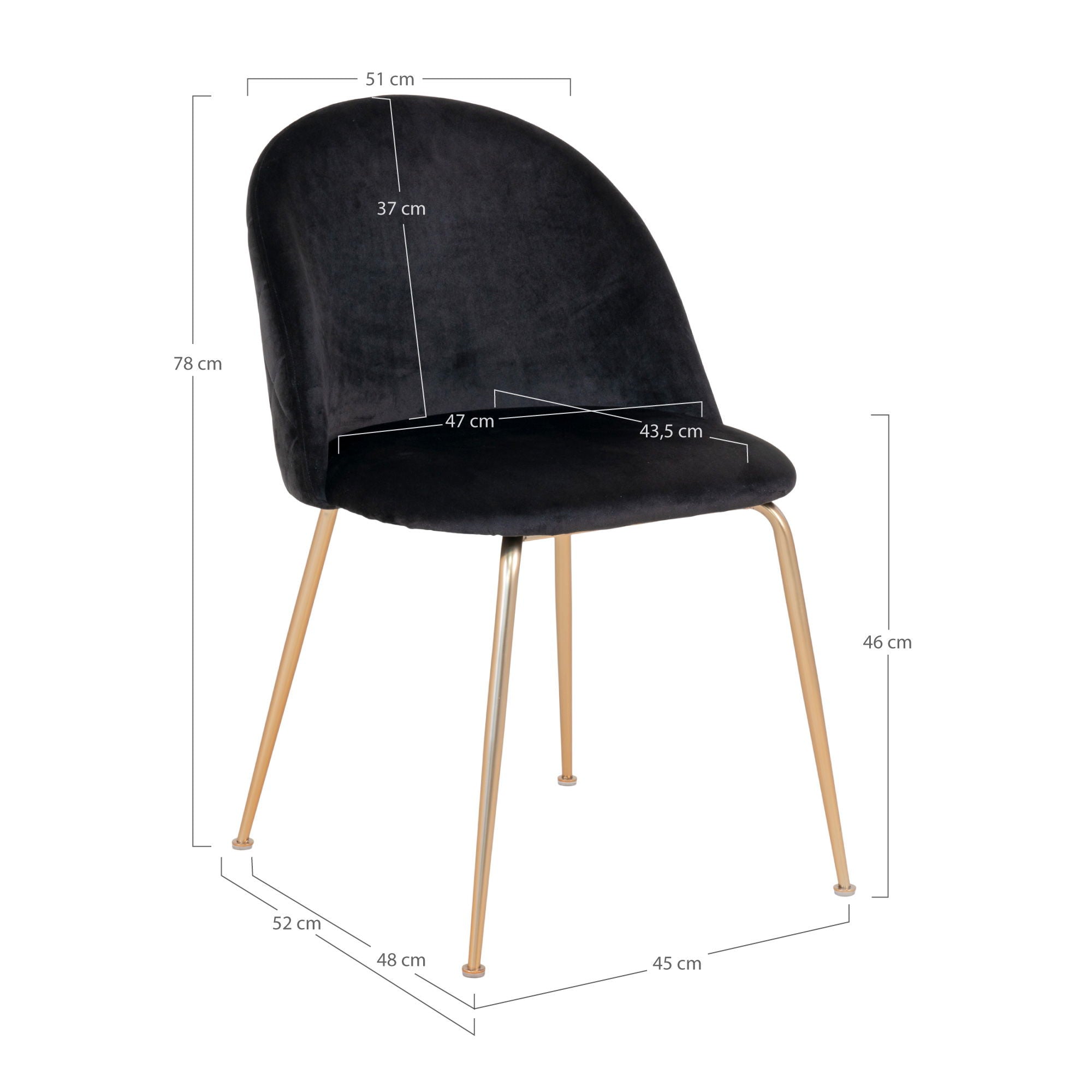Geneve eetkamerstoel in zwart velvet, set van 2