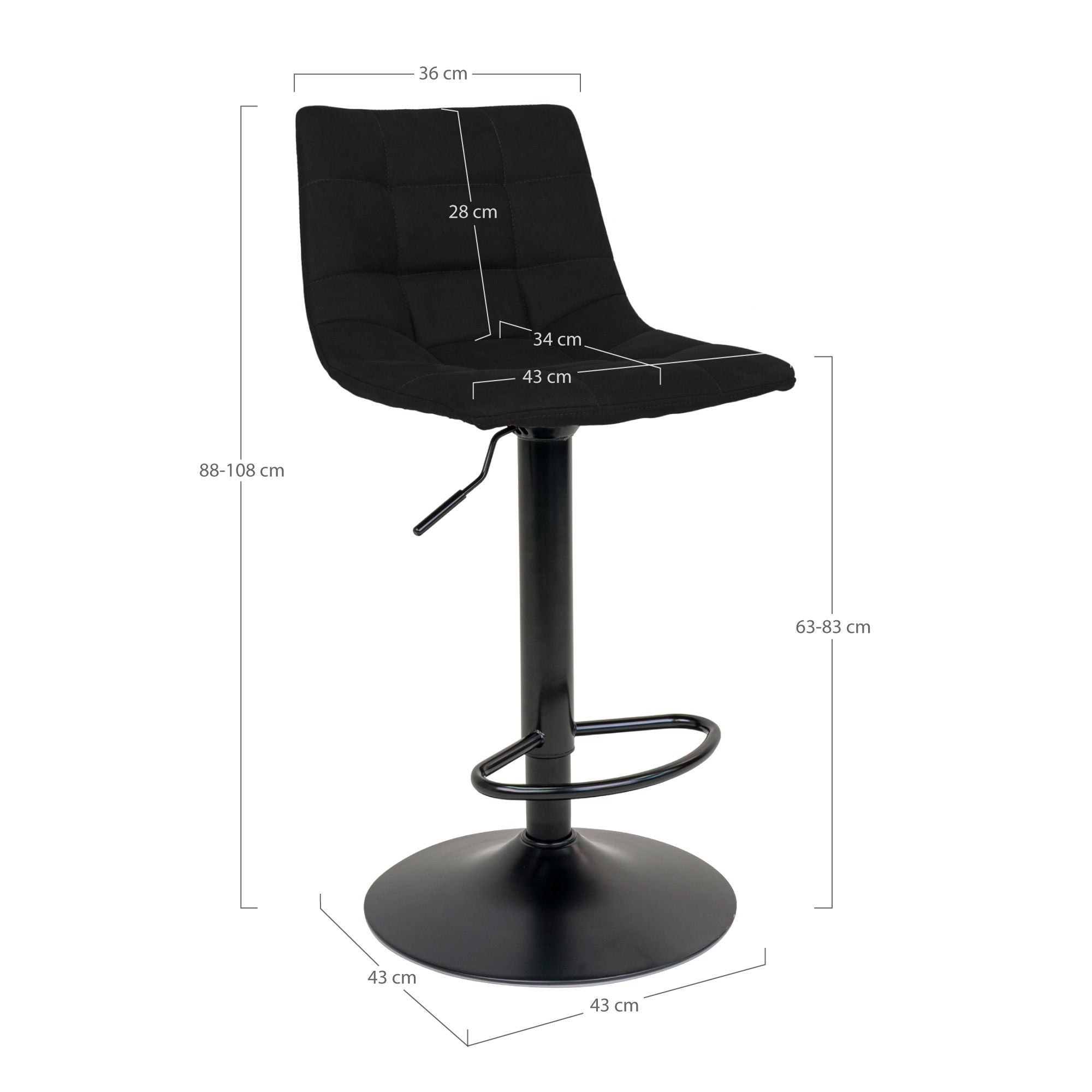 Middelfart barstoel in zwart velvet, set van 2
