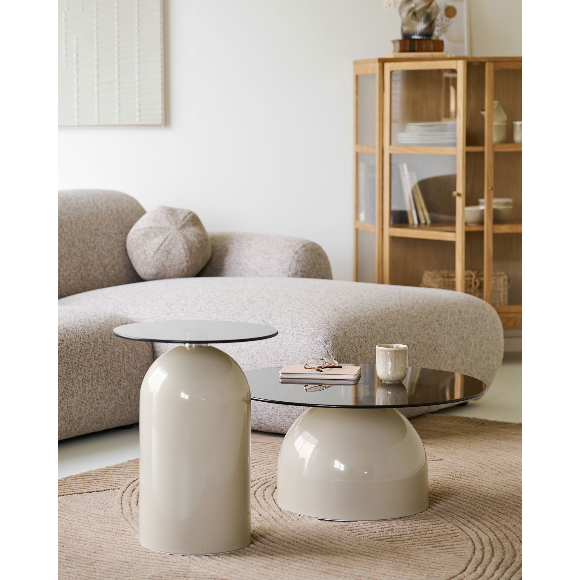Ravello salontafel, tempered glas/metal, grijs/beige  ø70x33 cm