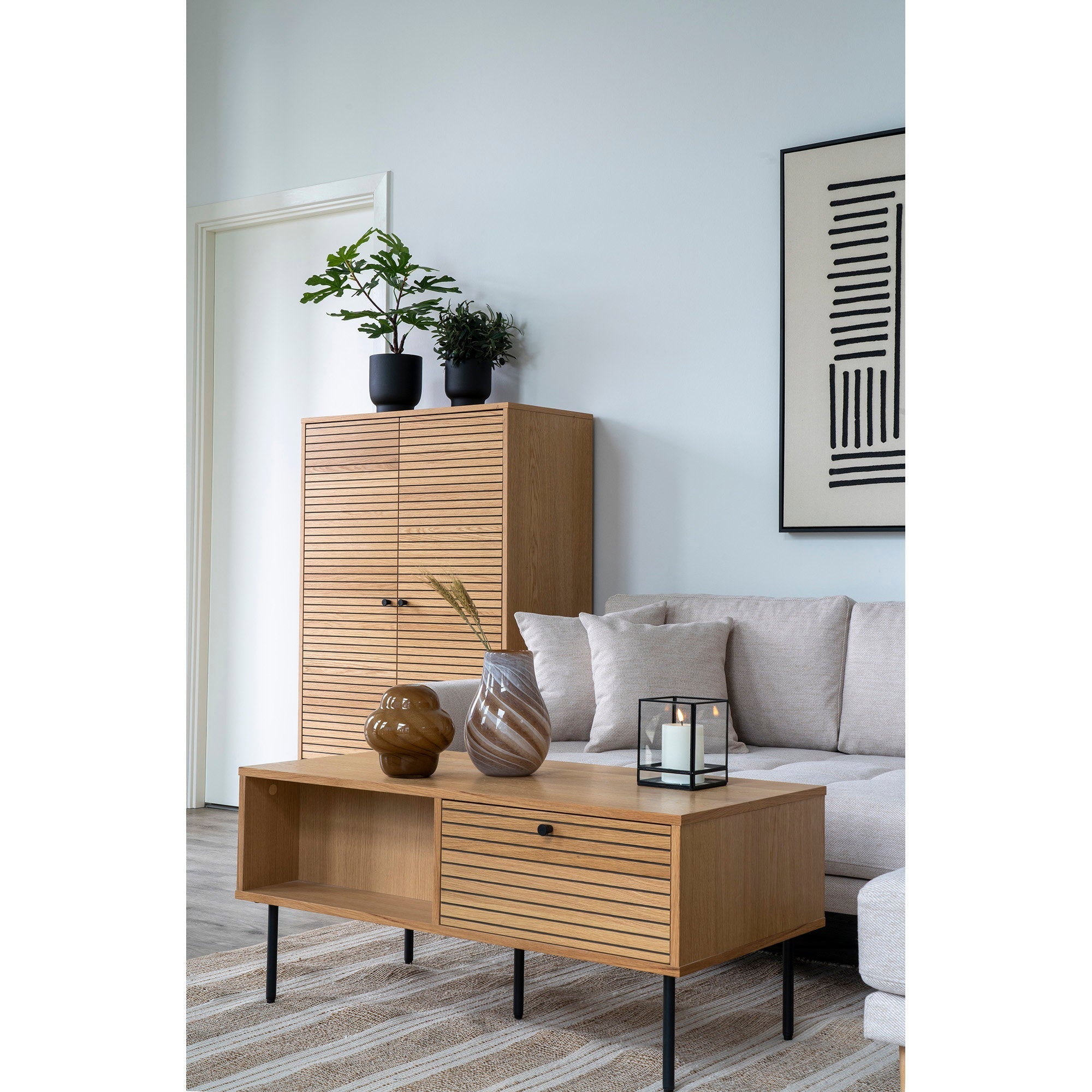 Kyoto salontafel met lades in oak veneer, 50x100x45 cm