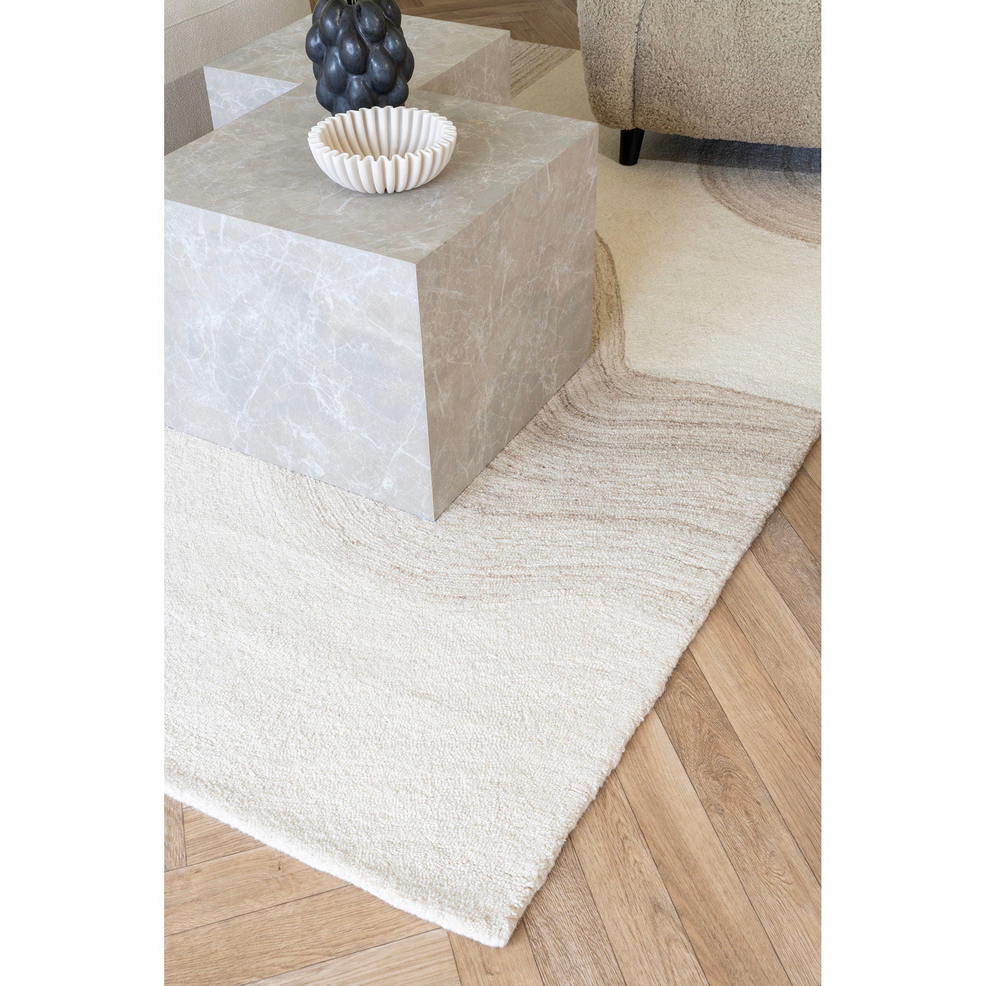 Prague salontafel, marble look, beige set of 2