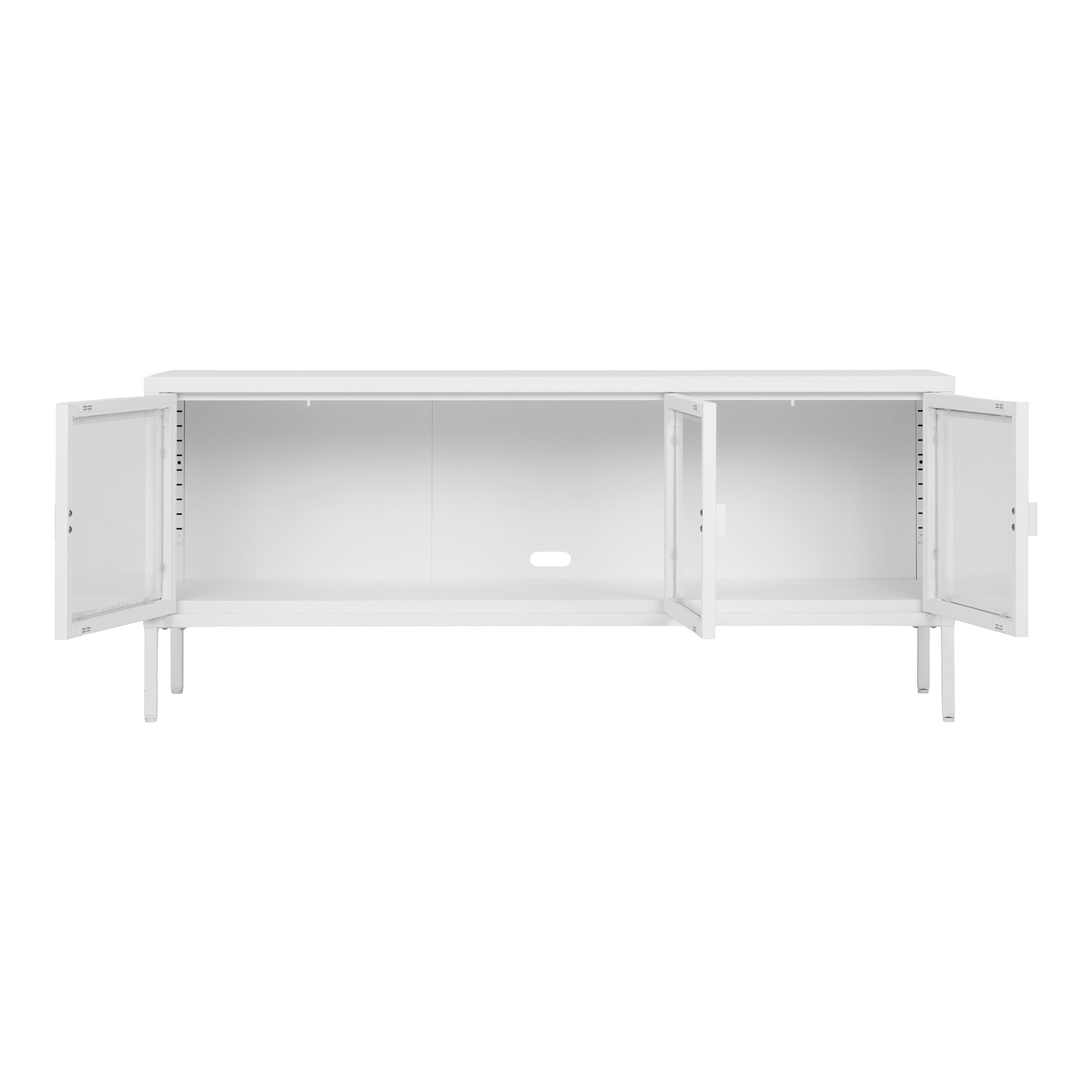 Brisbane TV Bench - TV Bench, 3 glass doors, steel, white 130x40x55 cm