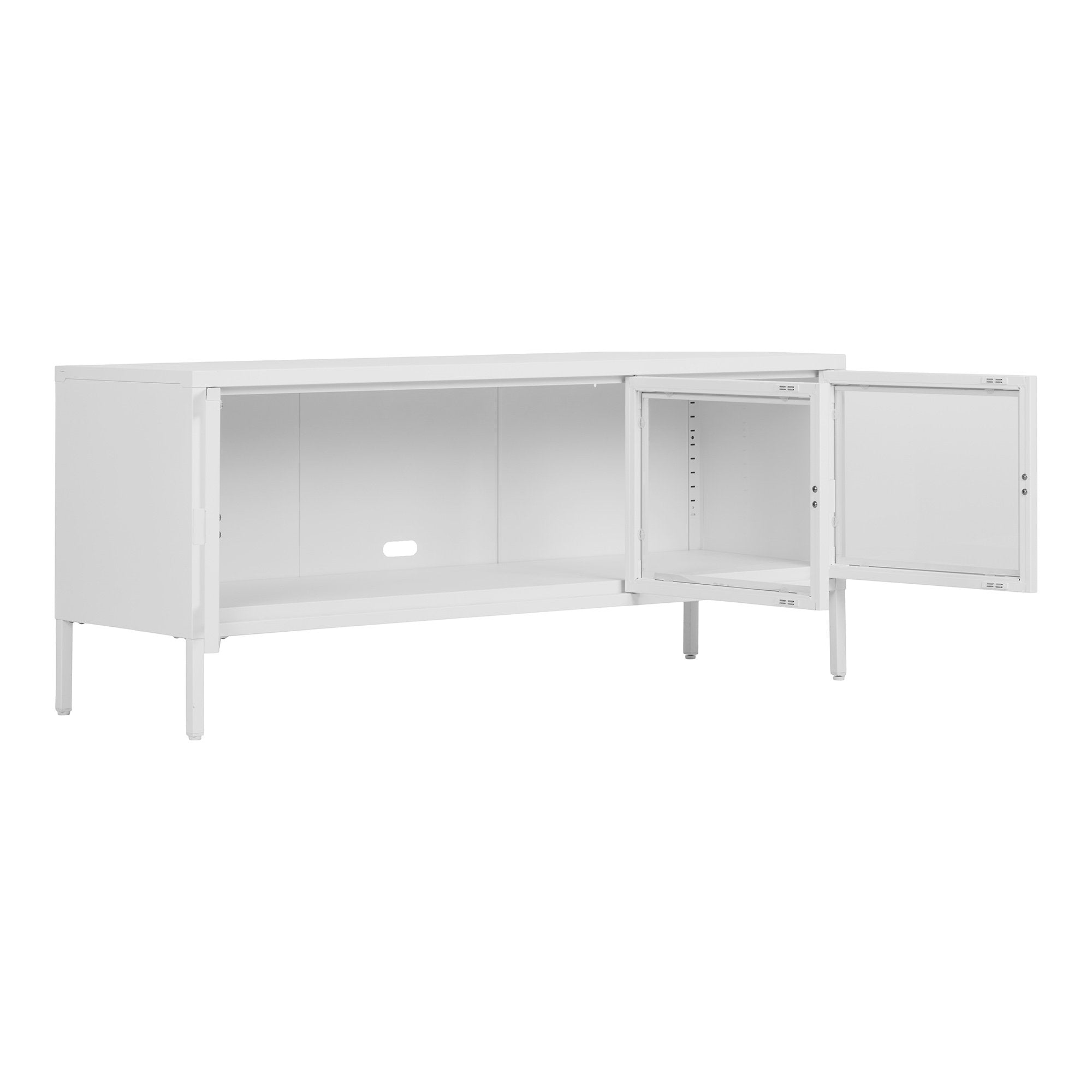 Brisbane TV Bench - TV Bench, 3 glass doors, steel, white 130x40x55 cm