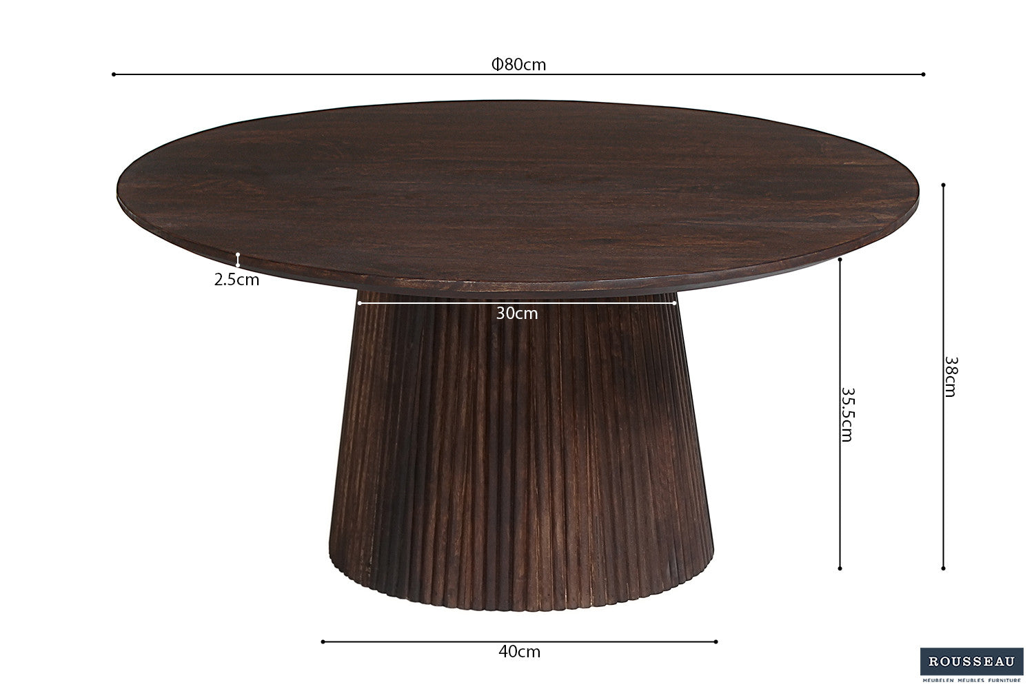 Salontafel 'Miguel' 80 cm Rond Mango hout Donkerbruin