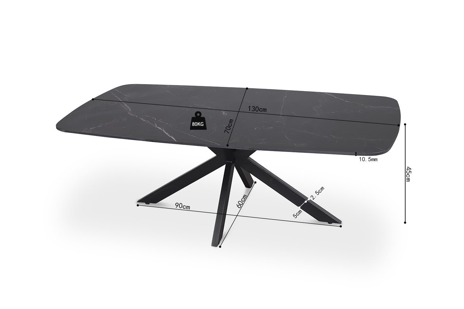 Salontafel 'Apollo' 130 cm Deens Ovaal Steen Zwart