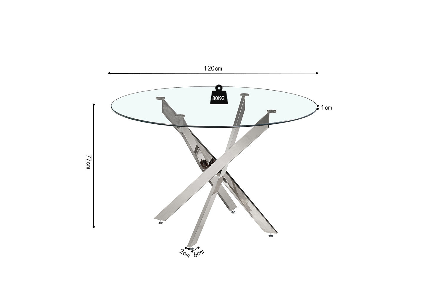 Tafel 'Lasi' 120 cm Rond Glas, Poten Chroom
