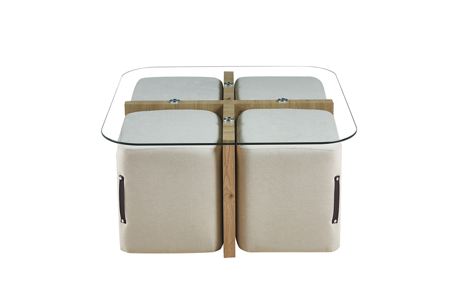 Salontafel Shana met 4 poefs stof Decor Oude eik