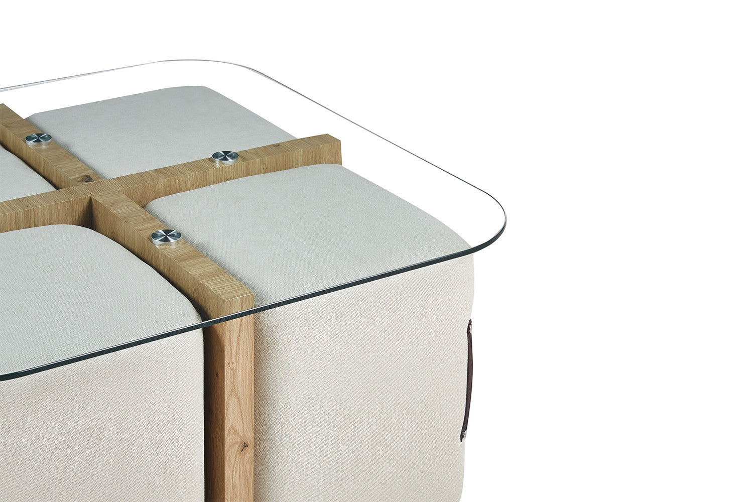Salontafel Shana met 4 poefs stof Decor Oude eik
