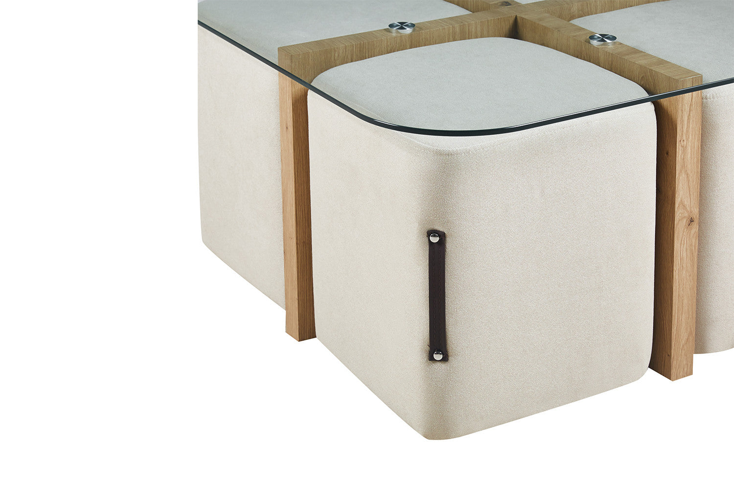 Salontafel Shana met 4 poefs stof Decor Oude eik