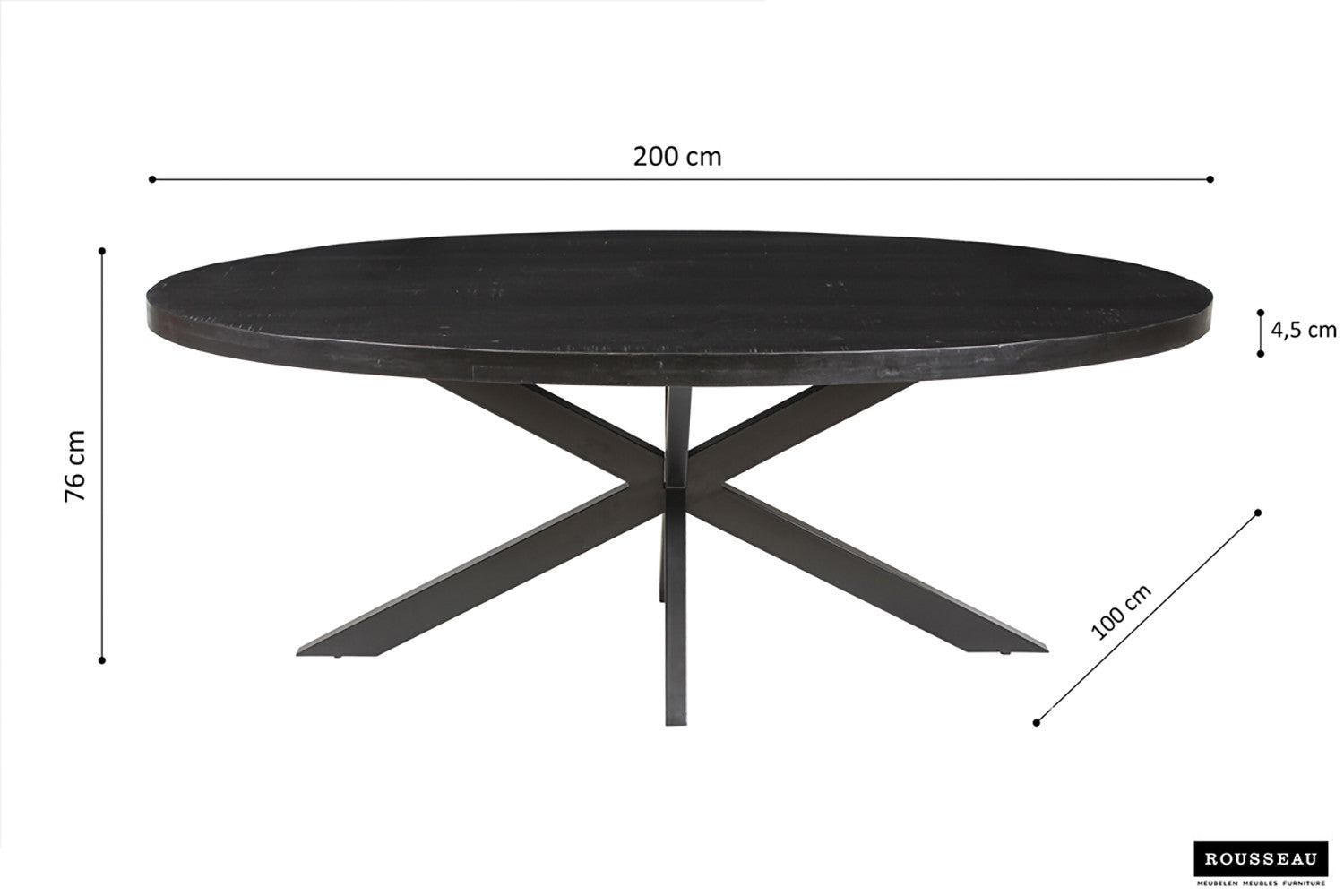 Tafel Alexa 200 cm Ovaal Mango hout zwart