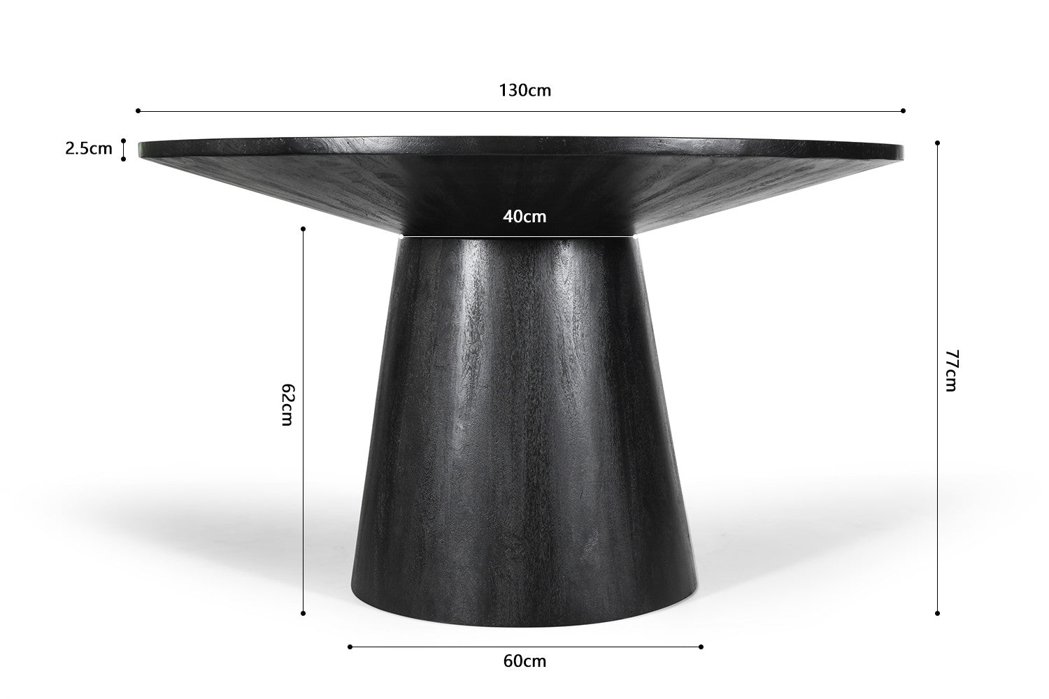 Tafel 'Tommy' 130 cm Rond Mango hout  Zwart
