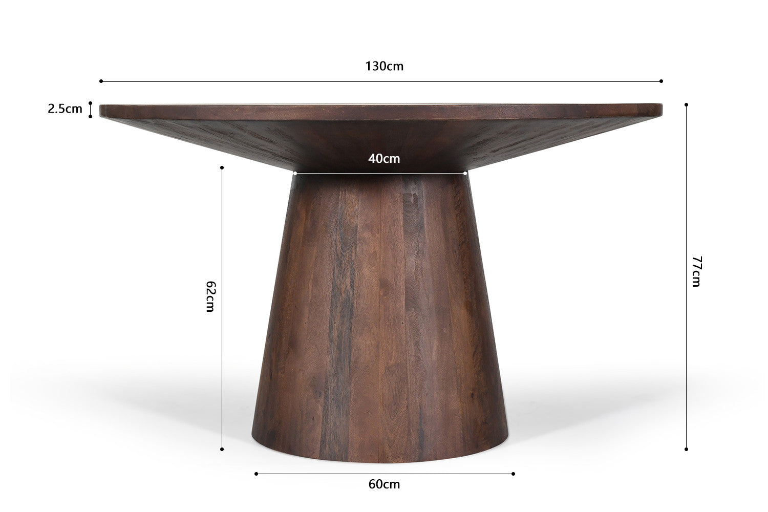 Tafel 'Tommy' 130 cm Rond Mango hout  Bruin
