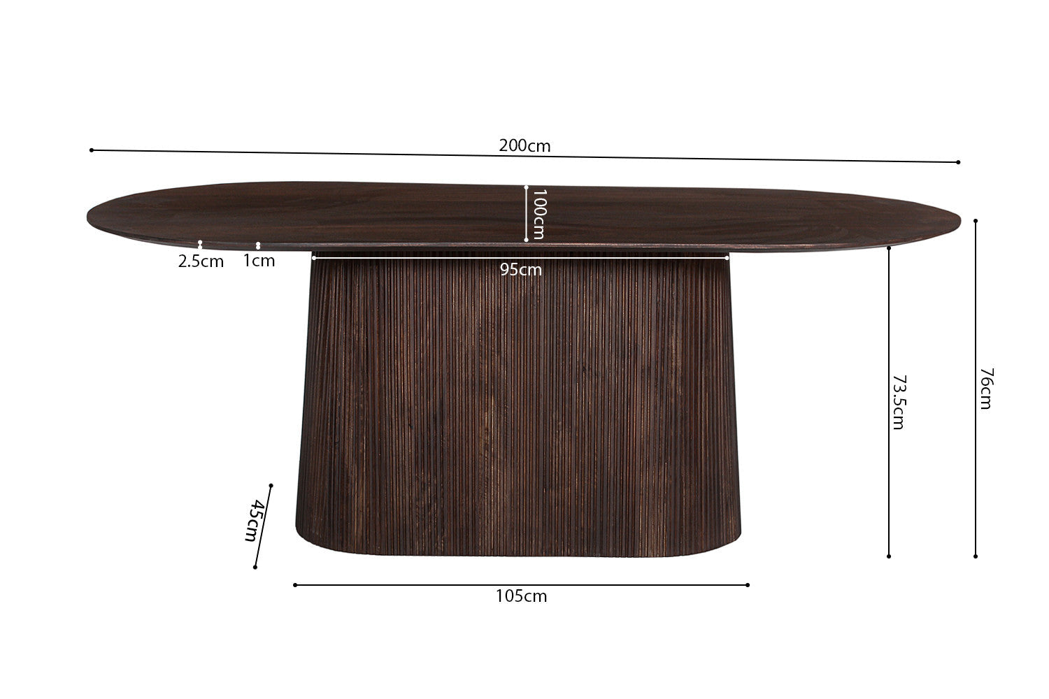 Tafel 'Miguel' 200 cm Ovaal Mango hout Donkerbruin
