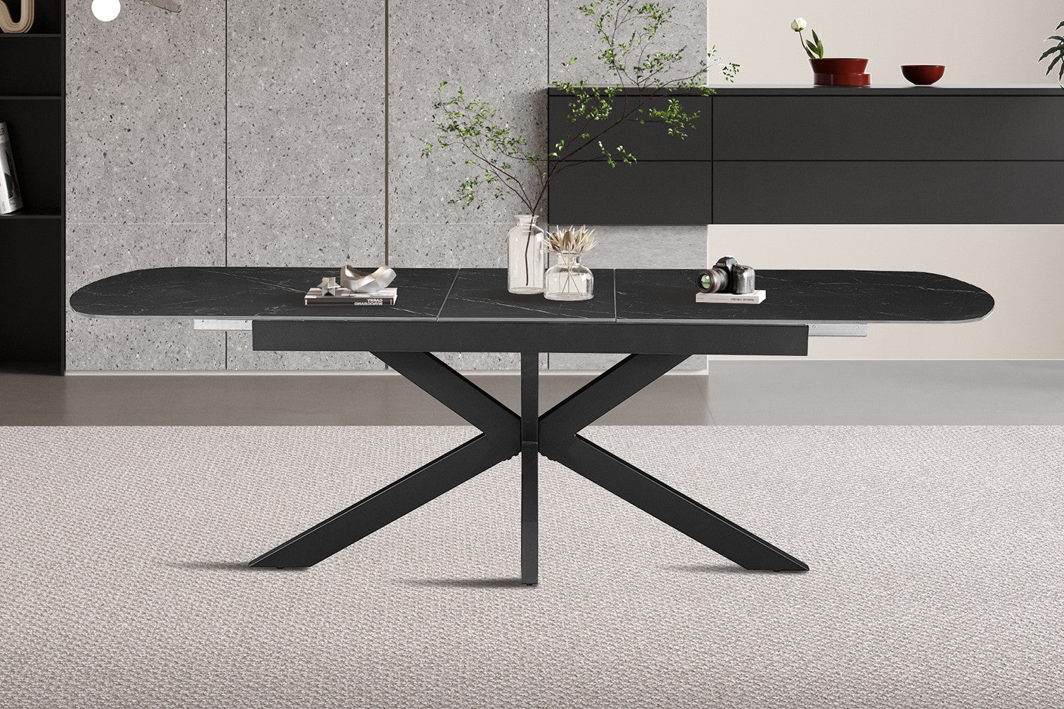 NEW - Uitschuifbare tafel 'Hestia' 180-220 cm Deens Ovaal Steen Zwart
