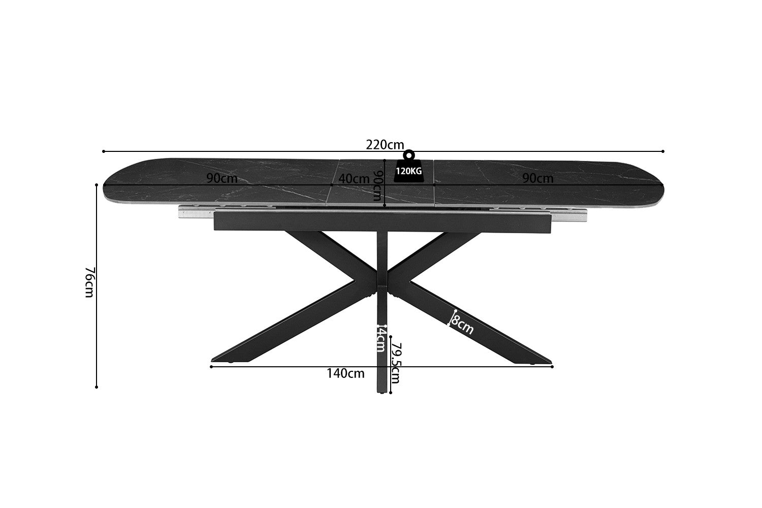 NEW - Uitschuifbare tafel 'Hestia' 180-220 cm Deens Ovaal Steen Zwart