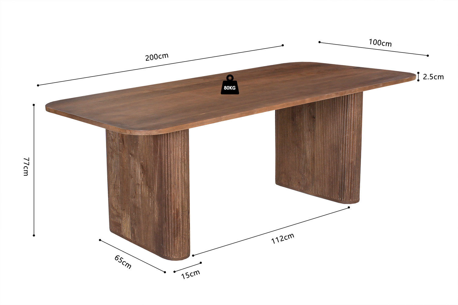 Tafel Jean 200 cm Deens Ovaal Mango hout Lichtbruin