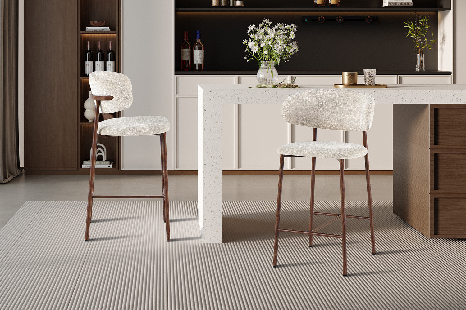 Counterstoel 'Coco' Walnoot - Stof Raven 24 Beige