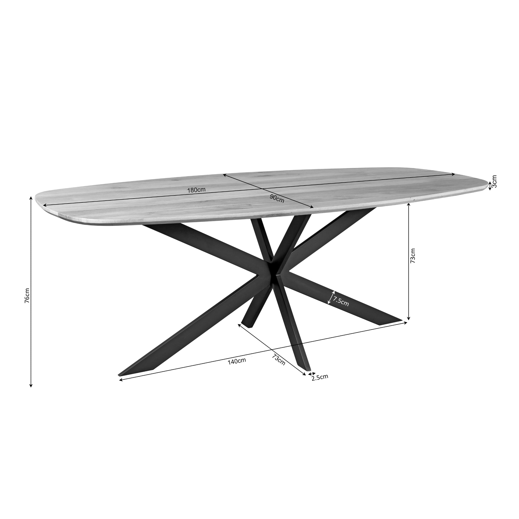 Eiken eettafel Ferris | Deens Ovaal 180 cm | Zwart
