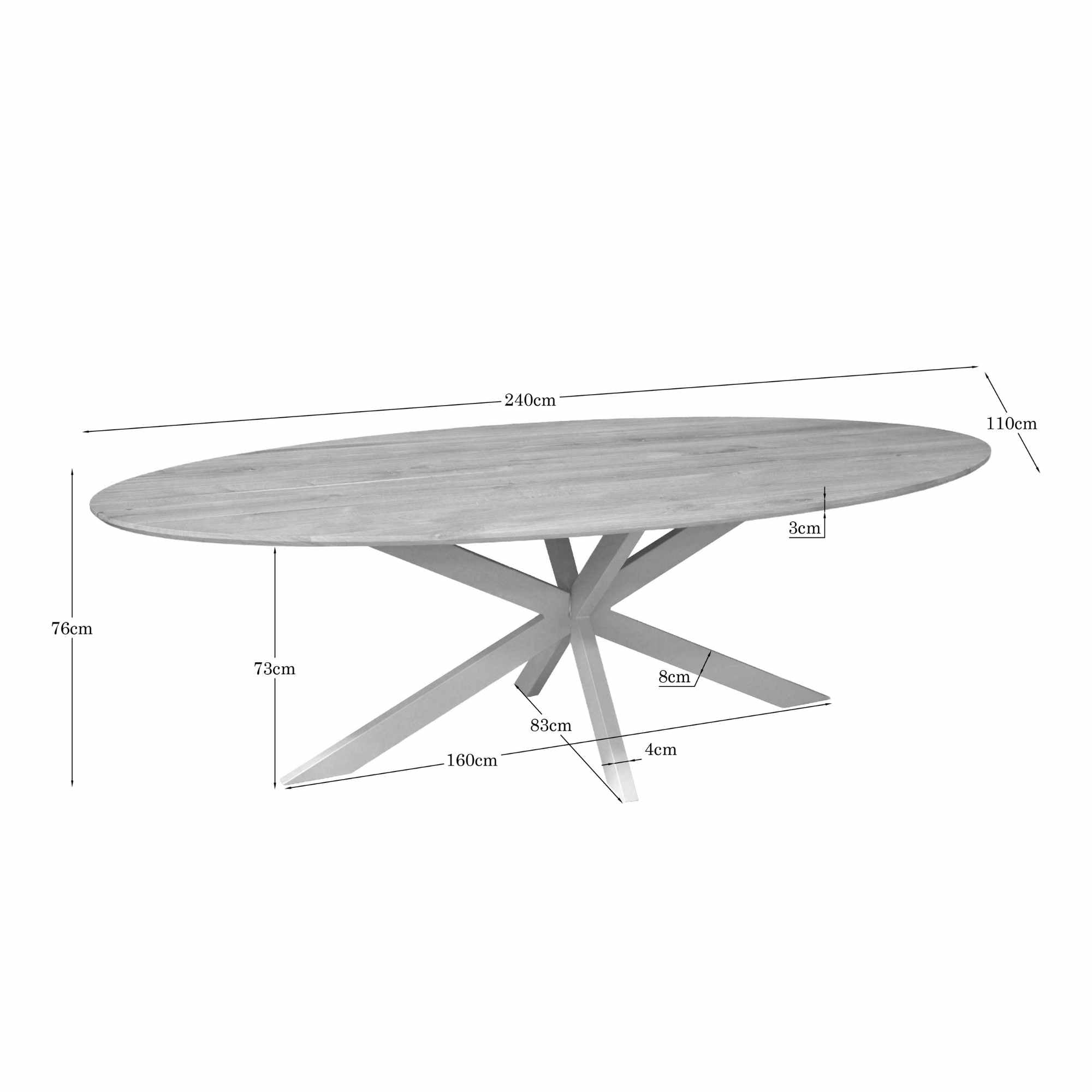 Eiken eettafel Ferris | Ovaal 240 cm | Naturel | Poot Sand