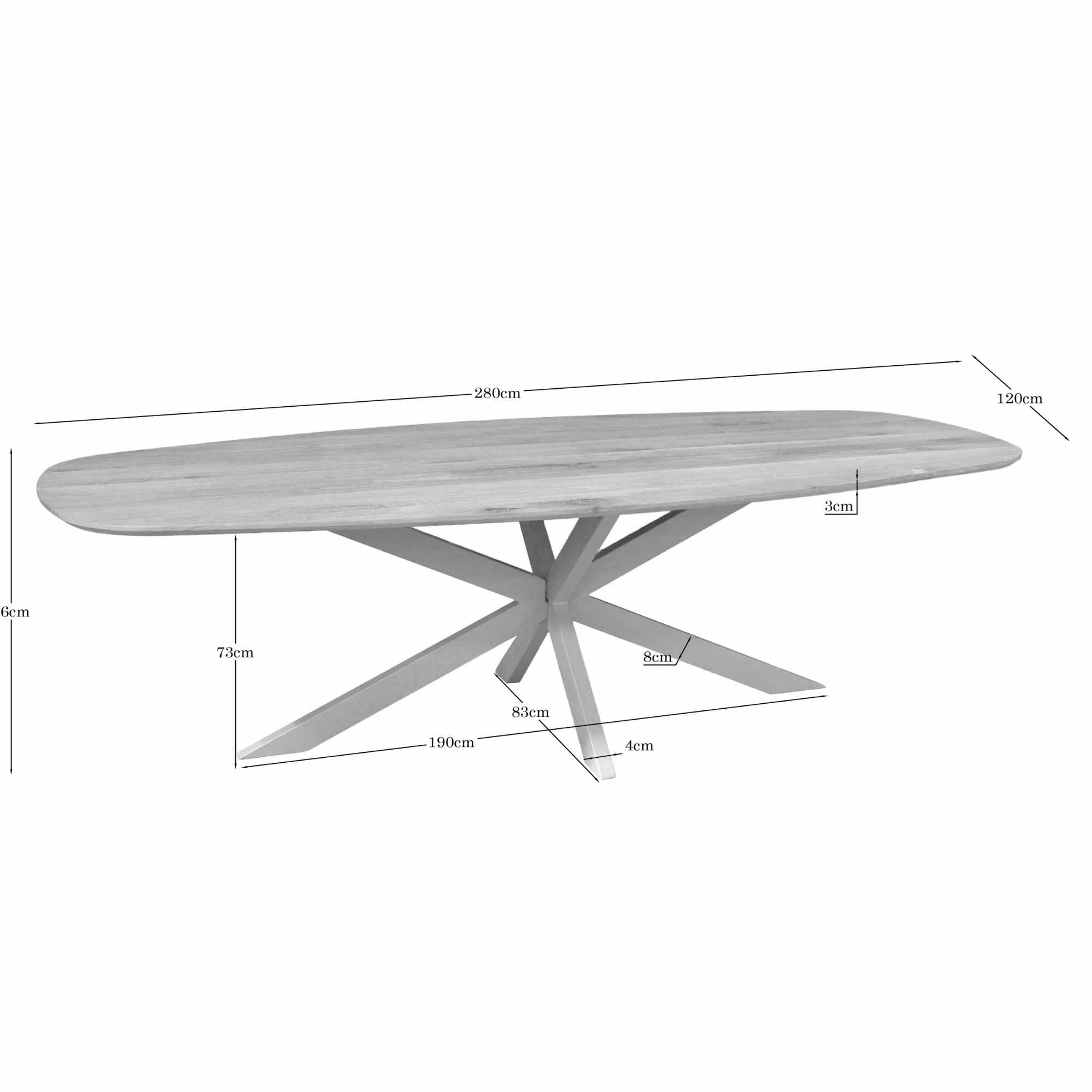 Eiken eettafel Ferris | Deens Ovaal 280 cm | Naturel | Poot Sand