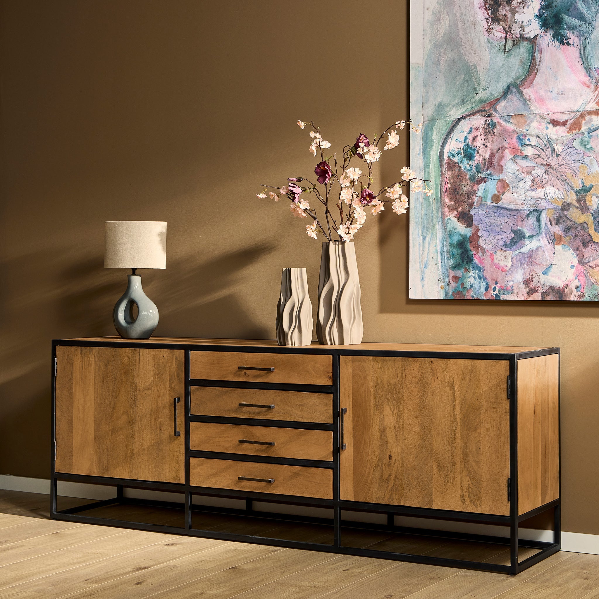 Dressoir Denver | Mangohout en staal | 210 cm